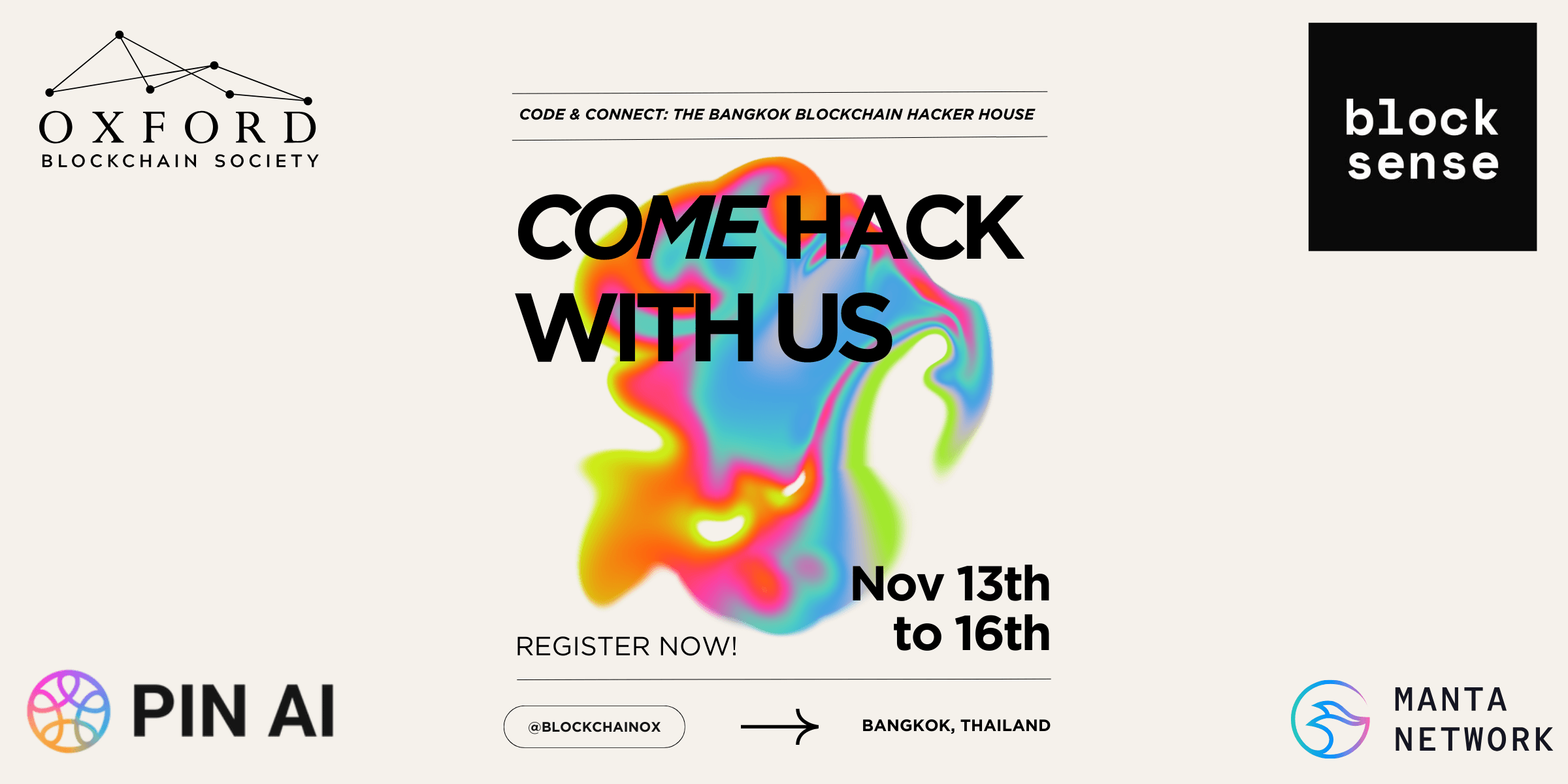 Oxford Blockchain Society & Friends: DevCon Bangkok Hackathon with Blocksense, PinAI and Manta banner